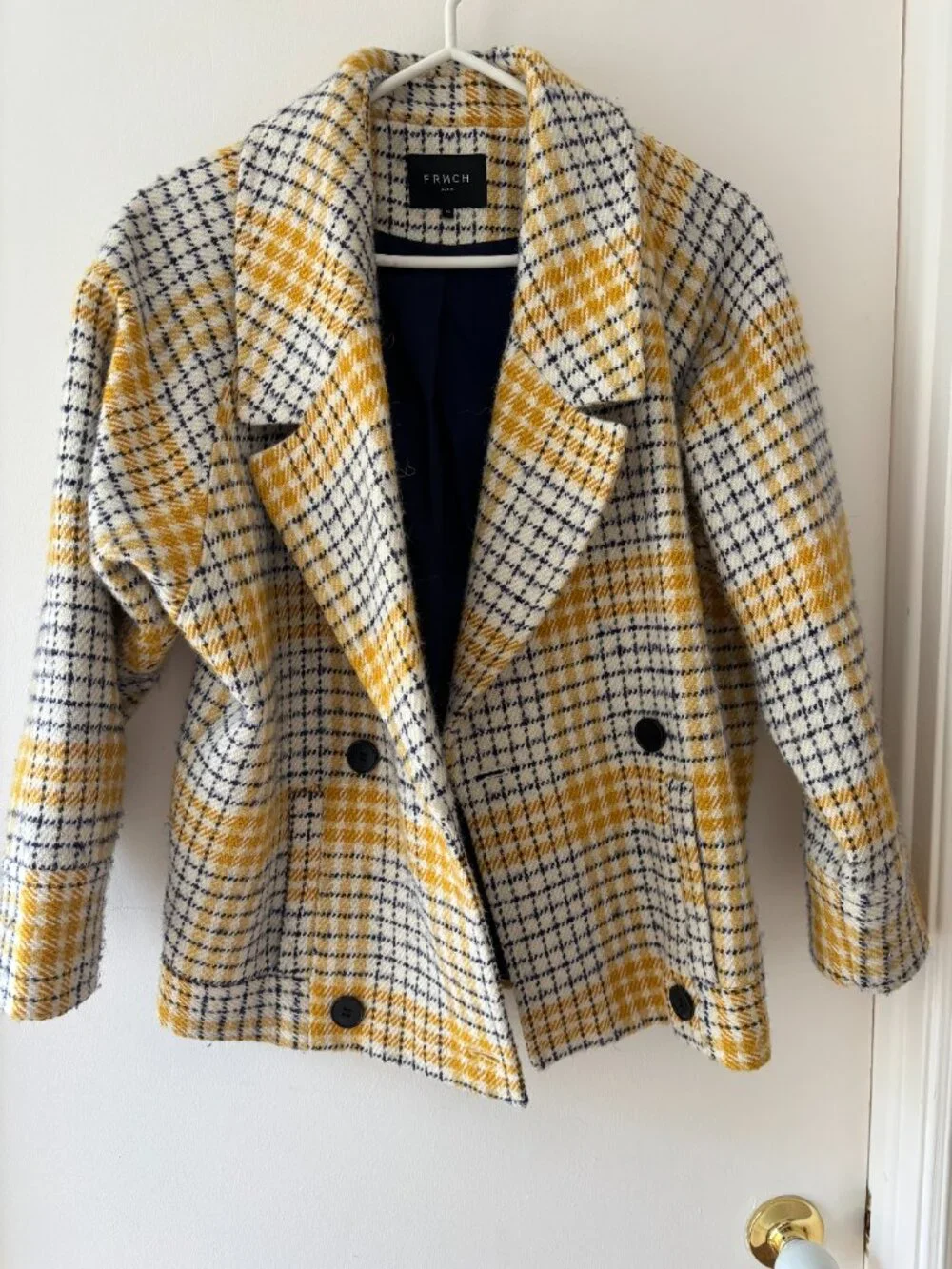 FRNCH Paris Wool Blend Plaid Double-Breasted Coat Jacket - Picture 2 of 6